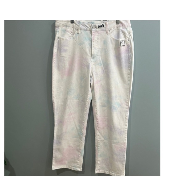 Time and Tru Denim - Time and Tru Womens High Rise Straight Leg Tie Dye Jeans White Pastel 14 NEW